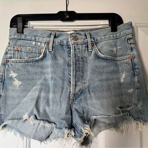 Agolde Parker Light Blue Distressed Jean Shorts